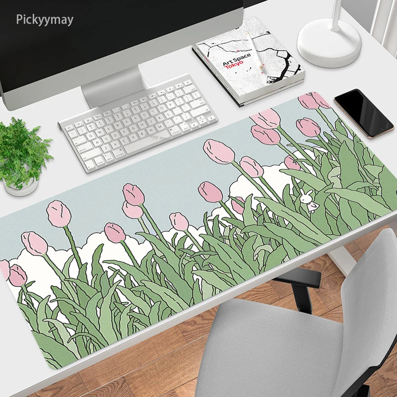 Green Plant Mouse Pad Kawaii Table Carpet Rubber Cute PC Gamer Computer Speed Keyboard Rug Mousepad Gaming Accessories Desk Mat