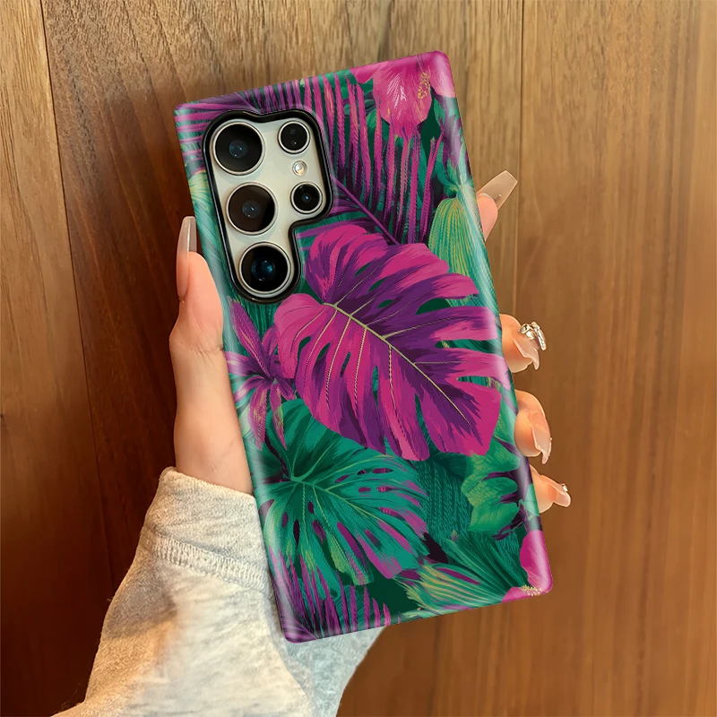 Funda de teléfono Fcicicase con hojas para Samsung Galaxy S24 S23 S20 FE Plus S25 Ultra A36 A56 A26 A16 5G, funda acrílica a prueba de golpes para PC