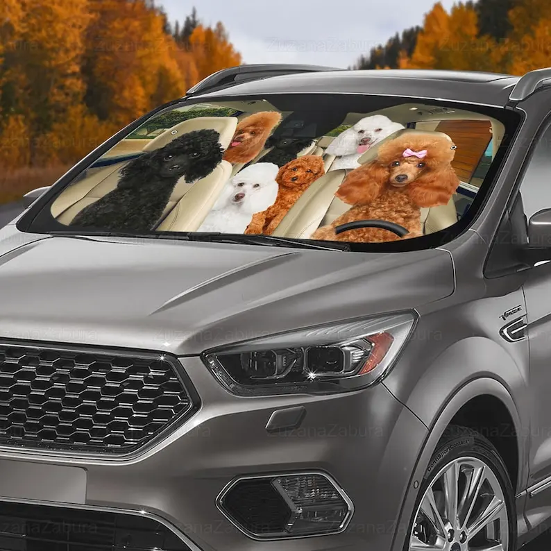 Poodle Car Sun Shade, Animal Auto Sunshade,Dog Car Windshield, Windshield Sunshade Decoration,Poodles Lovers,New Automobile Gift