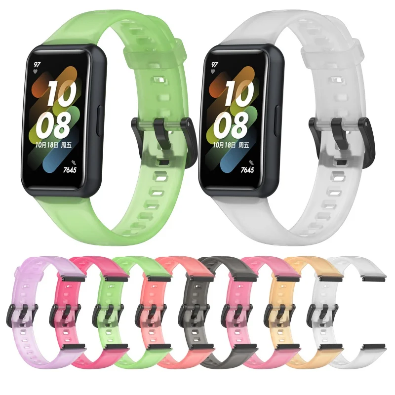 

For Huawei Band 7/Honor Band 7 Smart Watchband Replacement Accessories Silicone Translucent Watch Strap