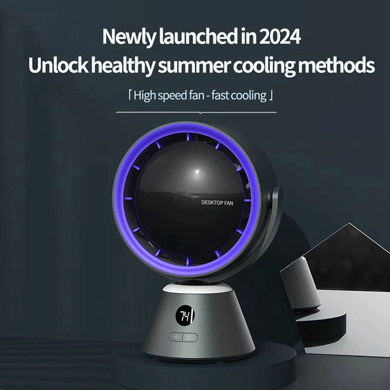 High-Speed Turbo Fan Shaking Head With Light, Digital Display, High Wind Power, Tabletop Circulation USB Small Fan