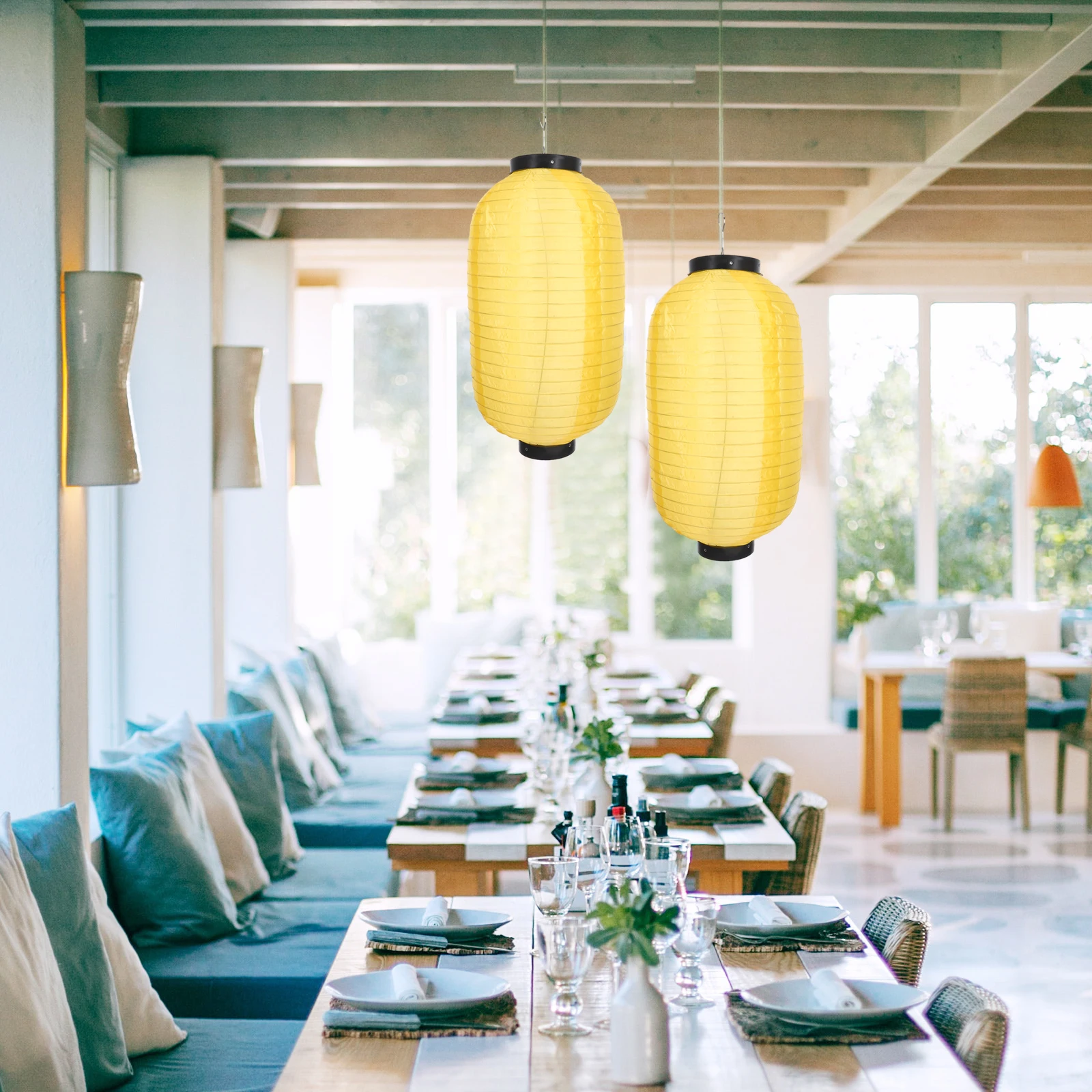 

2Pcs Golden Yellow 45X25CM Waterproof Silk Lanterns Japanese Style Decorative Hanging Festive Home Restaurant nament