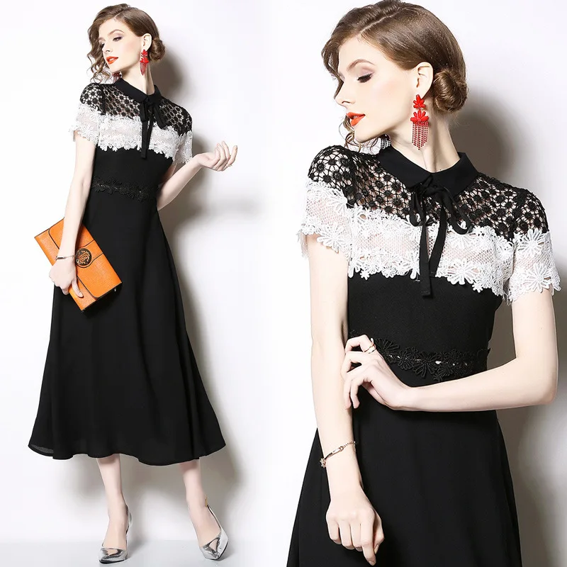 

Office Summer Fashionable Sexy Women's Dress High-end Lace-embellished Chiffon Dress - A fashionable Body-Hugging Evening Gown