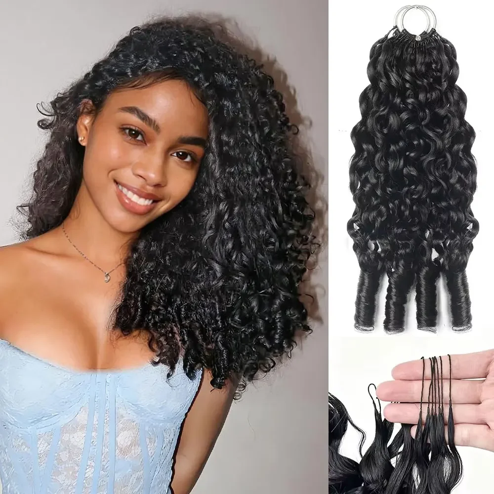 2 3 4 5 PCS Burmese Curly Feather Crochet 100% Brazilian Human Hair 16-24 Inch Deep Wave Knots Feather Crochet Hair Extensions Natural Black Color Invisible Knotless Kinky Curly Braiding Hair For Women