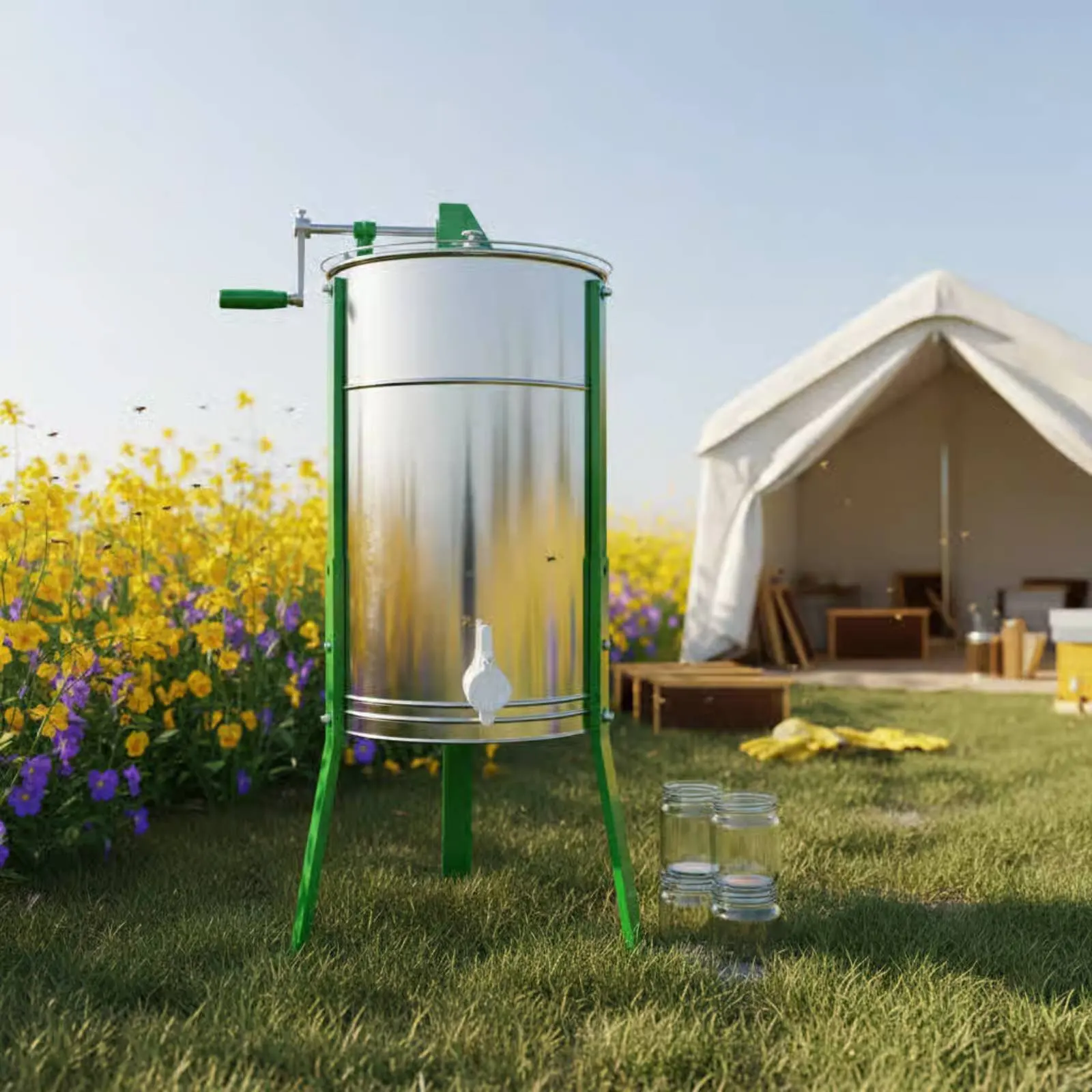 

3 Frame Manual Honey Extractor Rust-Resistant 3 Frame Honey Extractor Beekeeping Equipment for Outdoor