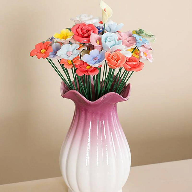 5X Artificial Flower Ceramic Handmade Fake Flower Creative Art Floral Home Decor Party Wedding Garden Decor Valentine\'s Day Prop