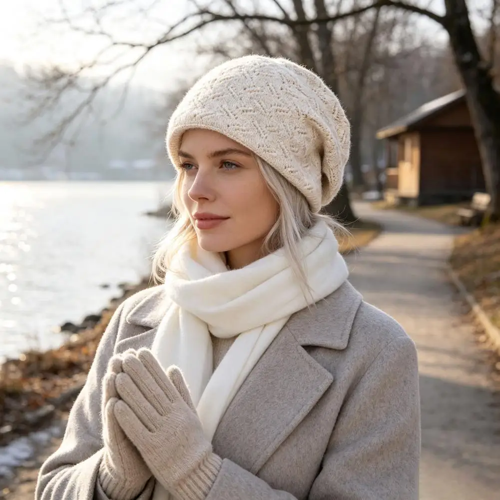 Thickened Knitted Beanies for Women Winter Knit Beanies for Women Thick Skull Caps with Diamond Texture Soft Warm for Outdoor