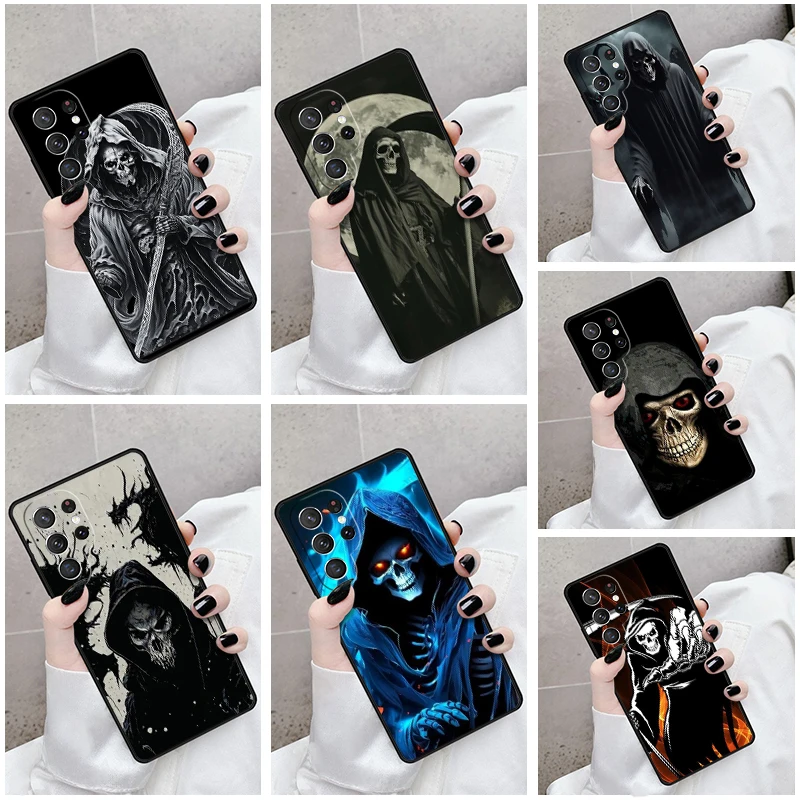 Phone Case For Samsung Galaxy S24 S23 S21fe S22 Ultra Plus Note 10 20 S8 S9 S10 Cover Grim Reaper Skull Skeleton