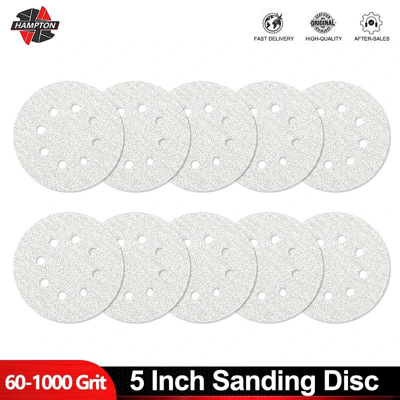

HAMPTON 5-дюймовый шлифовальный диск с 8 отверстиями, наждачная бумага, зернистость 60-1000, крючок и петля для абразивной подушечки, инструменты для полировки дерева/металла