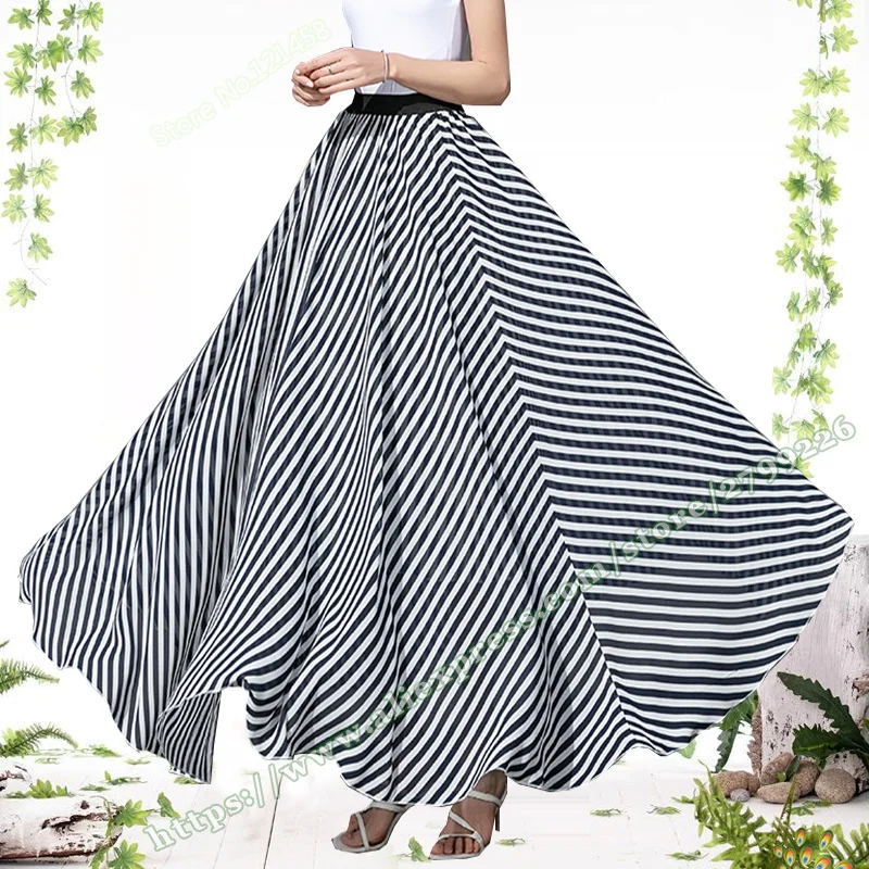 Mopping Floor women's Long Skirt 2023 Summer Fashion Black and Red Stripes Chiffon Elegant Fairy Style Flowy Skirt Women