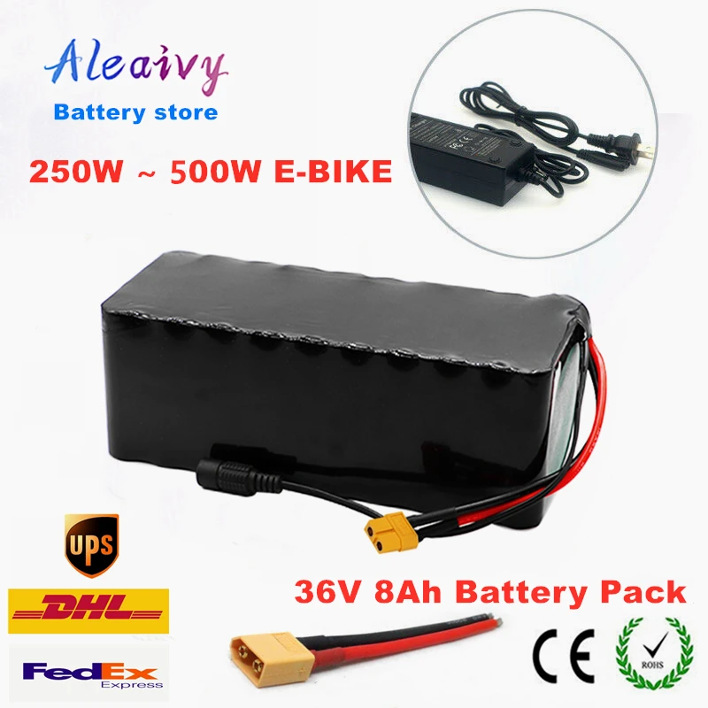 Aleaivy 18650 36V 8Ah Electric Bicycle  Scooter 250W 500W  Motorcycle Lithium Battery Pack with Built-in BMS with 42V 2A Charger