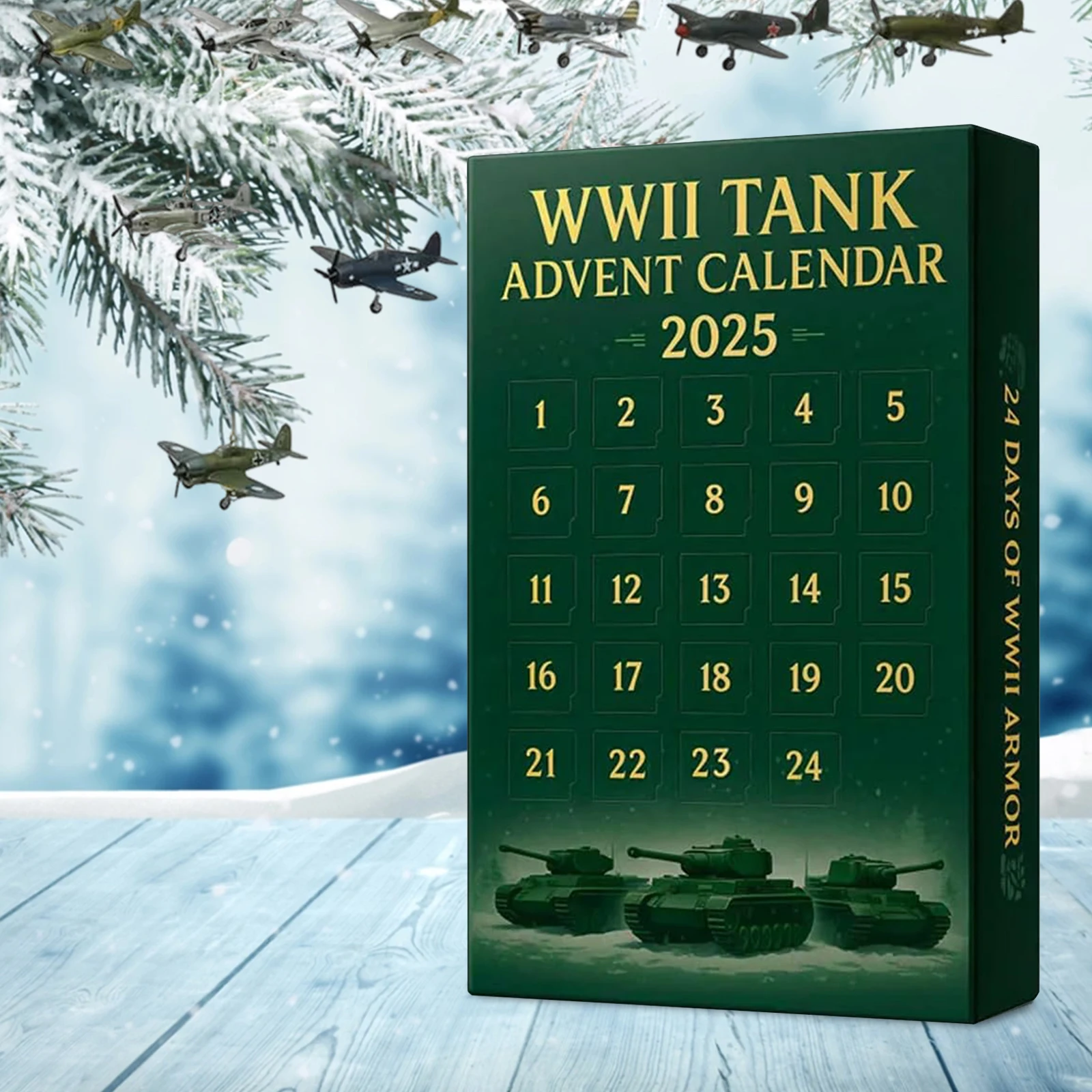 WWII Tank Advent Calendar 2025 with 24 WWII Tank Ornaments 24 Days Christmas Countdown Calendar Surprise Gifts for Collectors