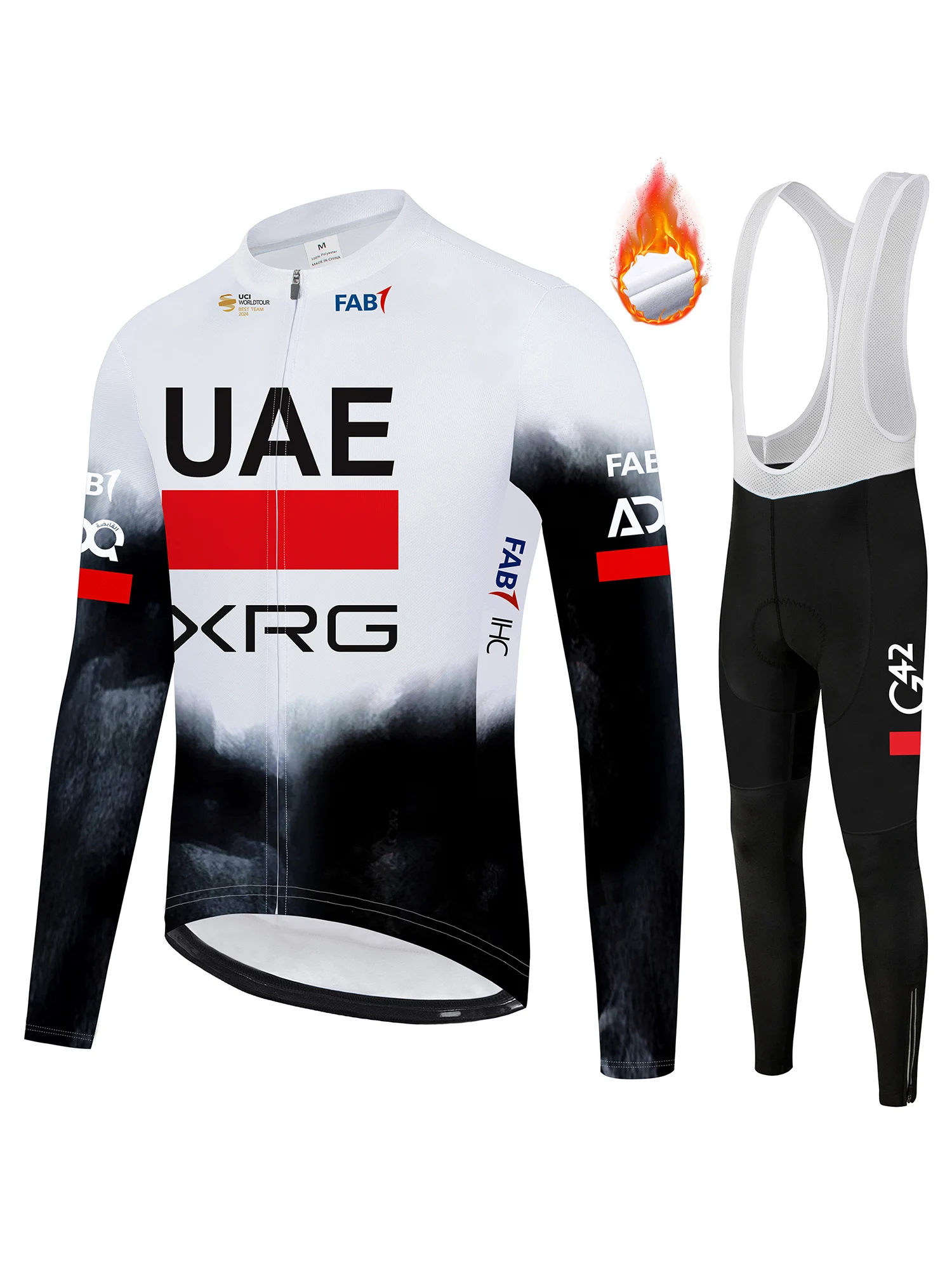 AliExpress NONE UAE 2025 Team Cycling Clothing Set Winter Cycling Jersey Thermal Fleece Bike Jersey + Bib Pants with Padded