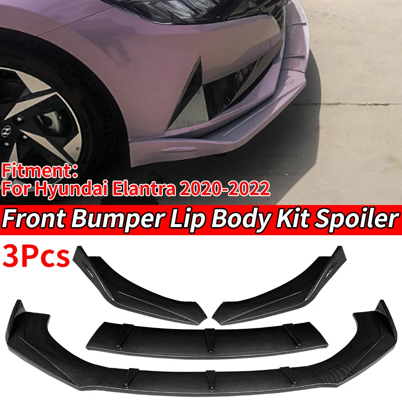 

Car Front Bumper Splitter Lip Body Kit Spoiler Diffuser Deflector Decorative Strip Shovel ABS For Hyundai Elantra 2020 2021 2022