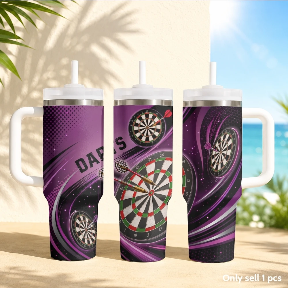 Cool target Pattern Vacuum Flasks 40oz Stainless Steel Insulated Tumbler with Handle & Straw Leakproof Travel Mug