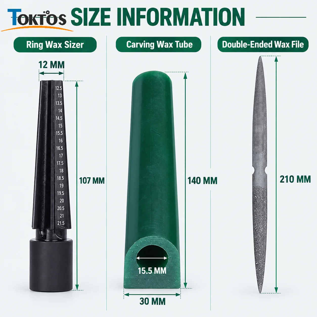 TOKTOS Jewelry Wax Carving Tool Kit Ring Wax Sizer 2 Carving Wax Tubes Double Ended File for Lost Wax Casting Ring Making