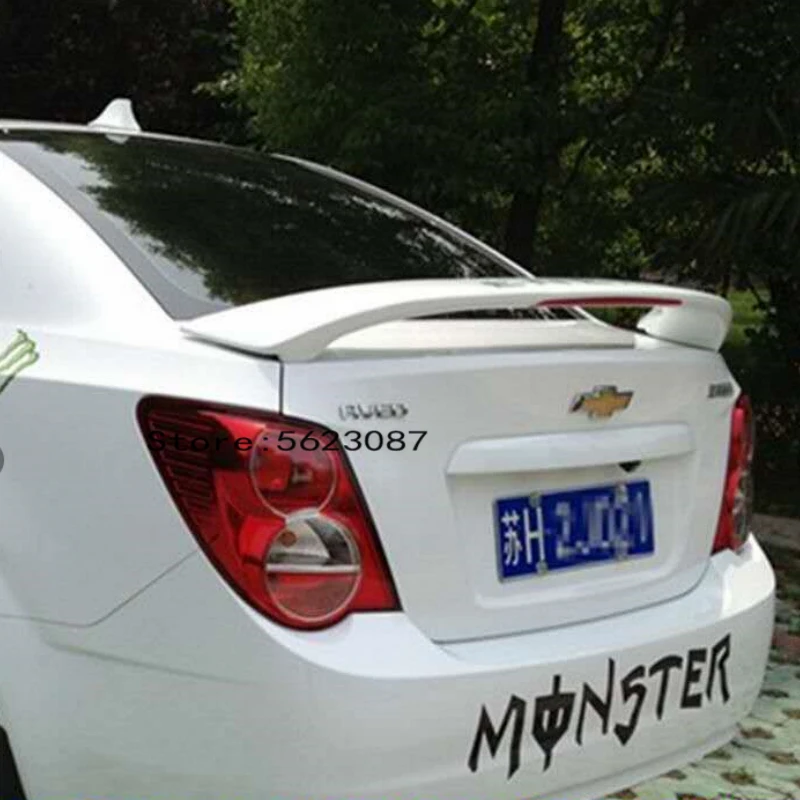 2010 2011 2012 2013 2014 2015 2016 Aveo Sonic ABS Plastic Unpainted Rear Wing Spoiler+Light for Chevrolet Aveo Sonic