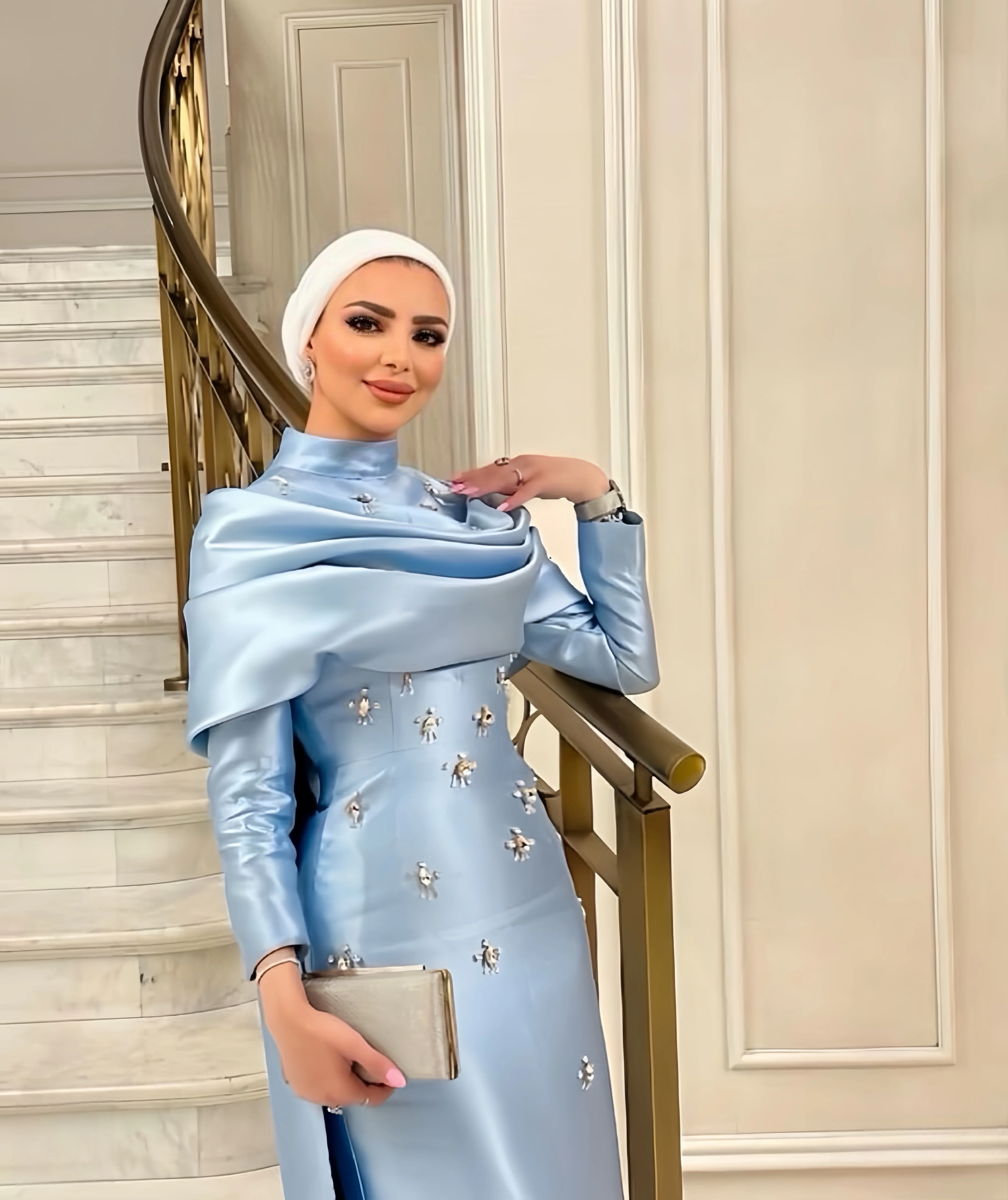 

Customized high neck long sleeve satin elegant luxury evening dresses dresses for special occasions Dresses gala