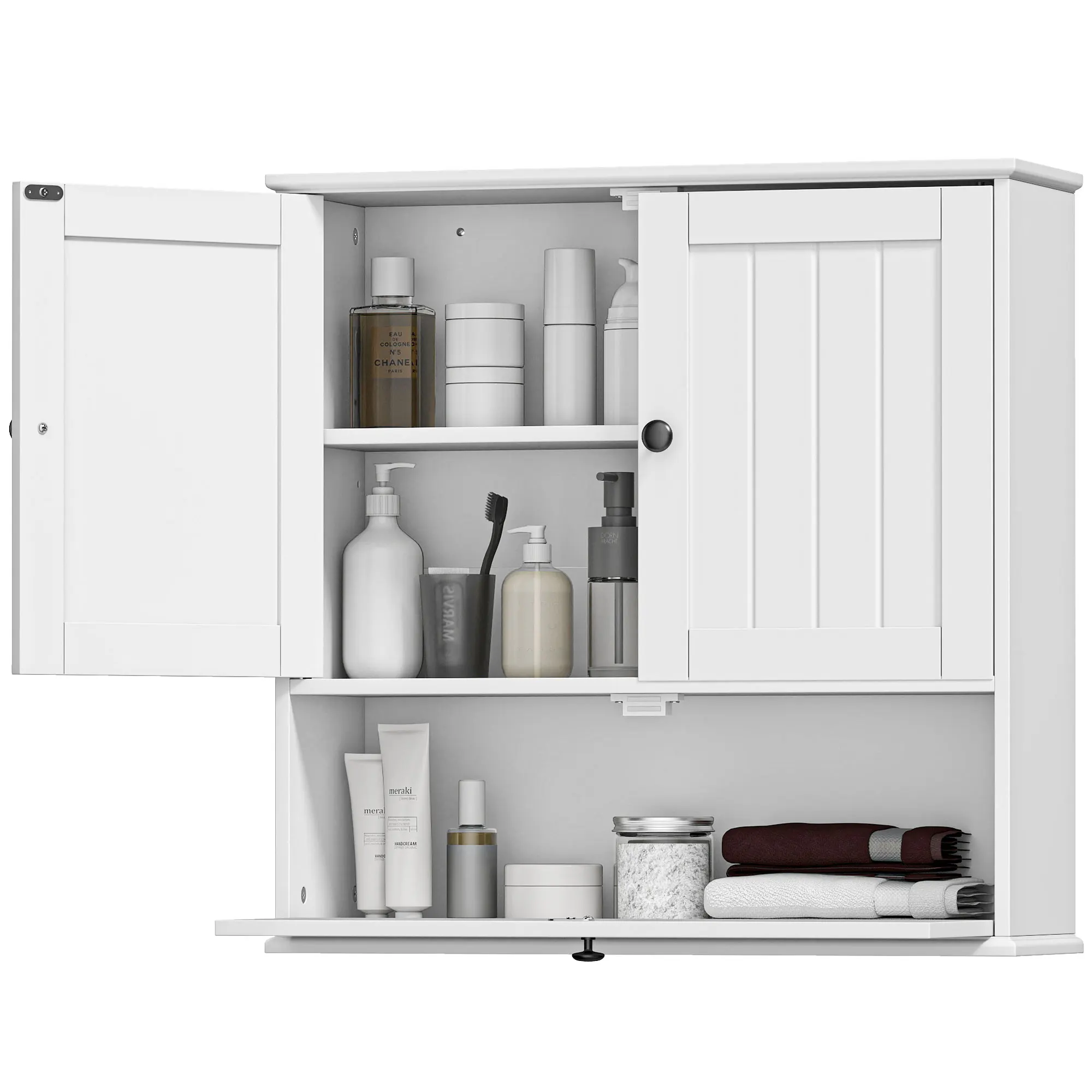 HOMCOM Armario de Baño de Pared Rústico con Estante Ajustable Doble Puerta y Puerta Abatible 60x19,5x60 cm Blanco