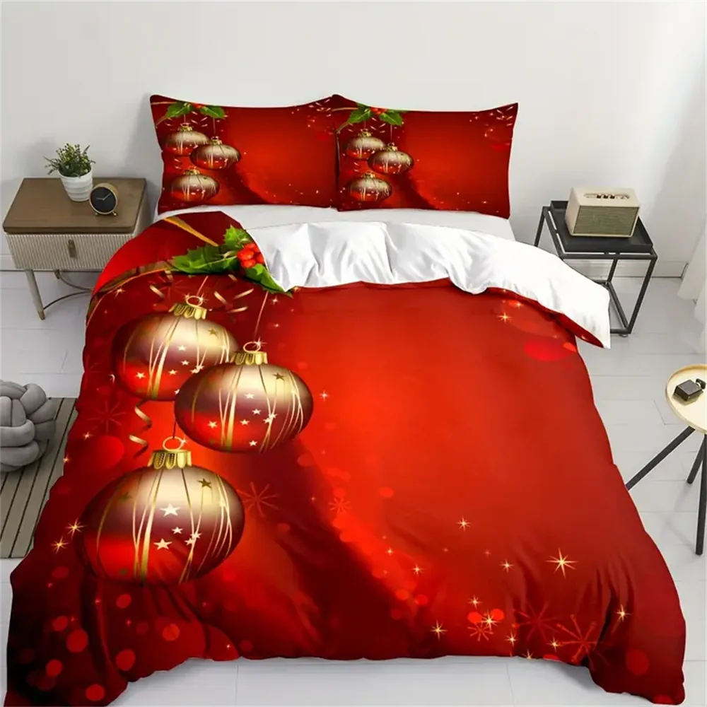 2/3pcs Festive Christmas Duvet Cover Set - Soft Comfortable Bedding For Bedroom Dorm Room With Red Background Print, Snowflake