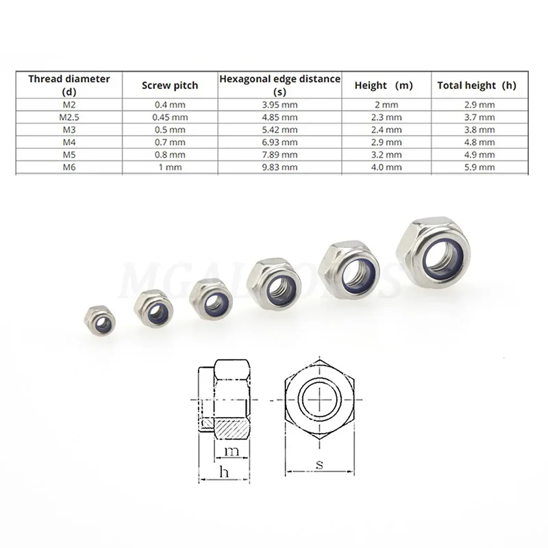 20pcs 304 Stainless Steel(M2 M3 M4 M5 M6)Nylon Self Locking Hex Nuts Diy Accessories for Remote Control Car /Boat