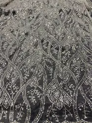 White Beaded French Mesh Lace High Quality Silver Beads Embroidery Fabric Africa Nigeria Lace/Evening Dress Party Wedding Dress