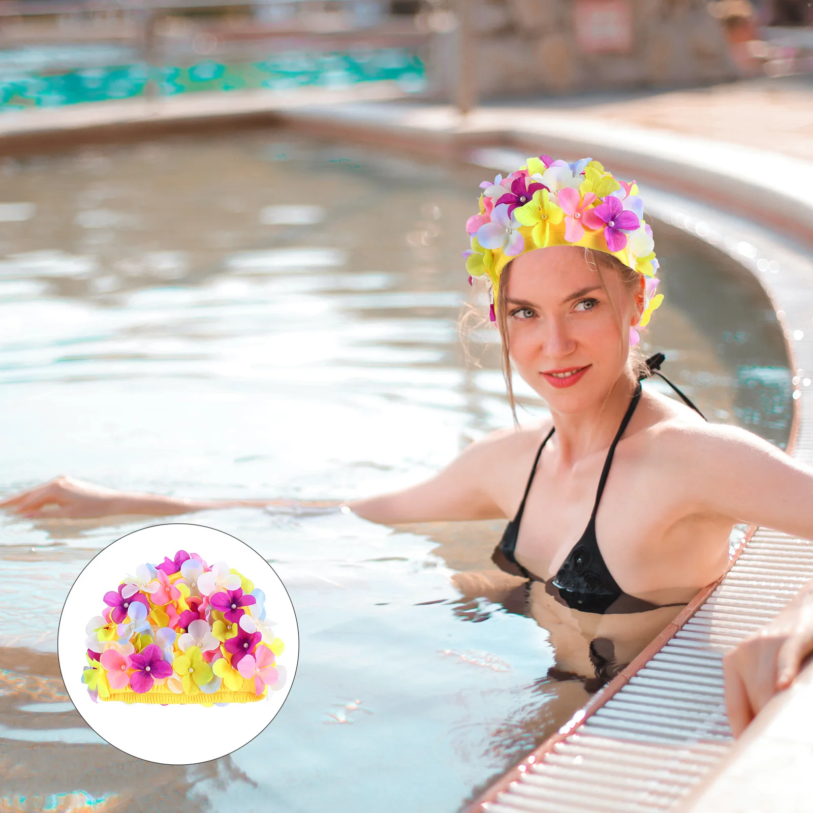 

Eco-Friendly Flower Shape Swim Hat Lightweight Hair Protection 3D Design Fashionable Summer Beach Pool Accessory for Women