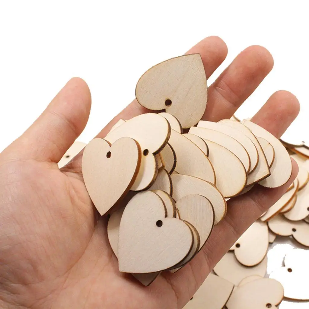 3-6pack 100pcs Unfinished Wooden Heart Slices Cutout Pendant Wedding Decor