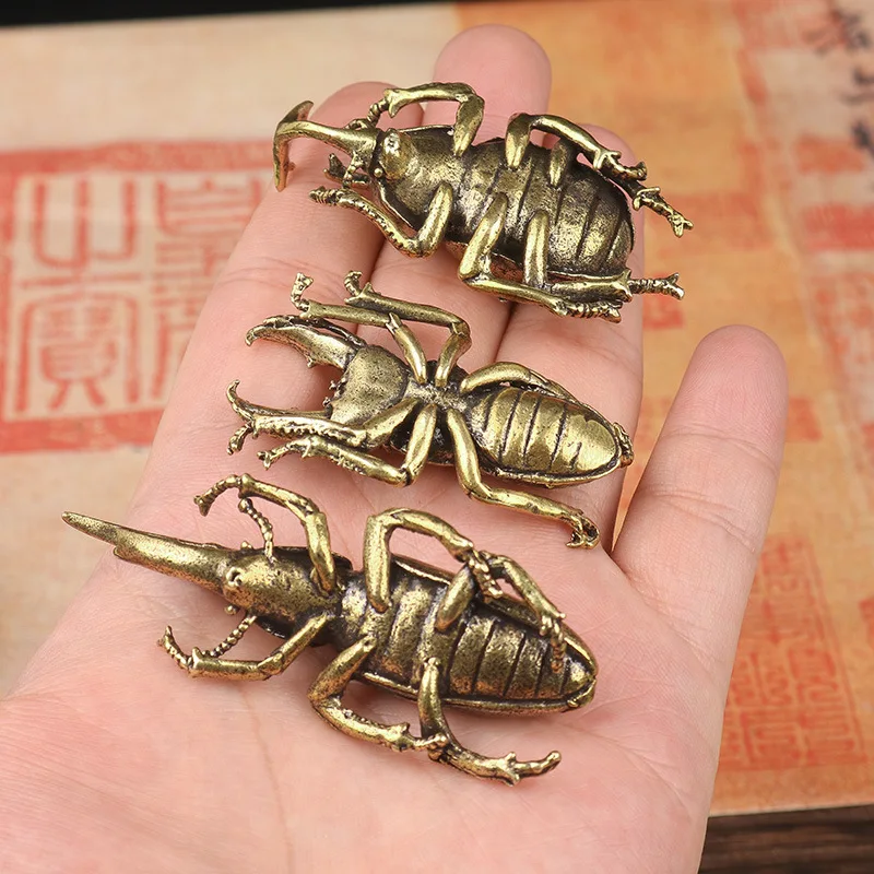New Solid Brass Beetle Ornaments Creative Fairy Simulation Copper Insect Tea Pets Hand-played House Table Ornaments Gift