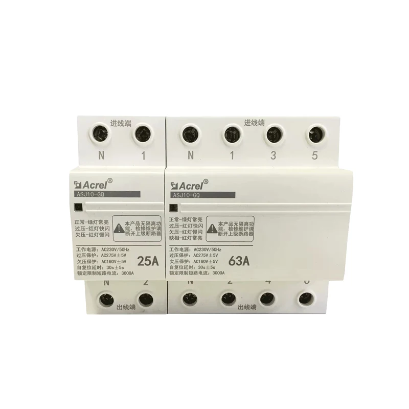 

Acrel ASJ10-GQ-3P-63 3 phase 63A load AC400V Overvoltage and undervoltage protection relays time delay reset household protector