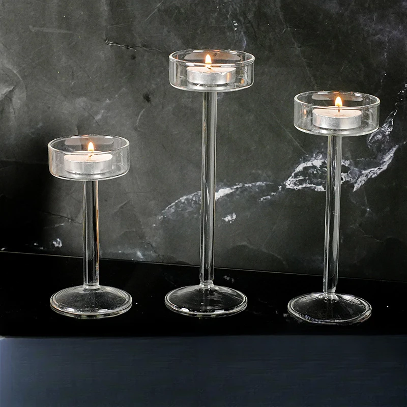 【High Quality Crystal Glass Candle Holder】High-Legged Minimalist Modern Candle Holder Domestic ornaments Create a Romantic Dinne
