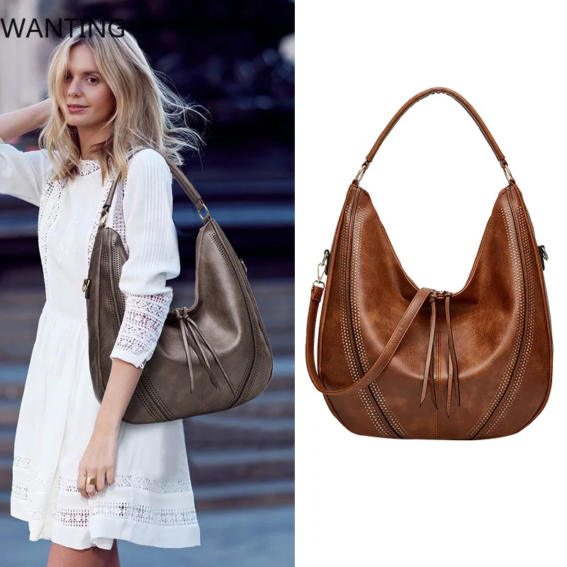 

2025 New Women's Shoulder Fashion Bag High-capacity PU Leather Female Handbag Europe America Retro Luxury Underarm Bags A229