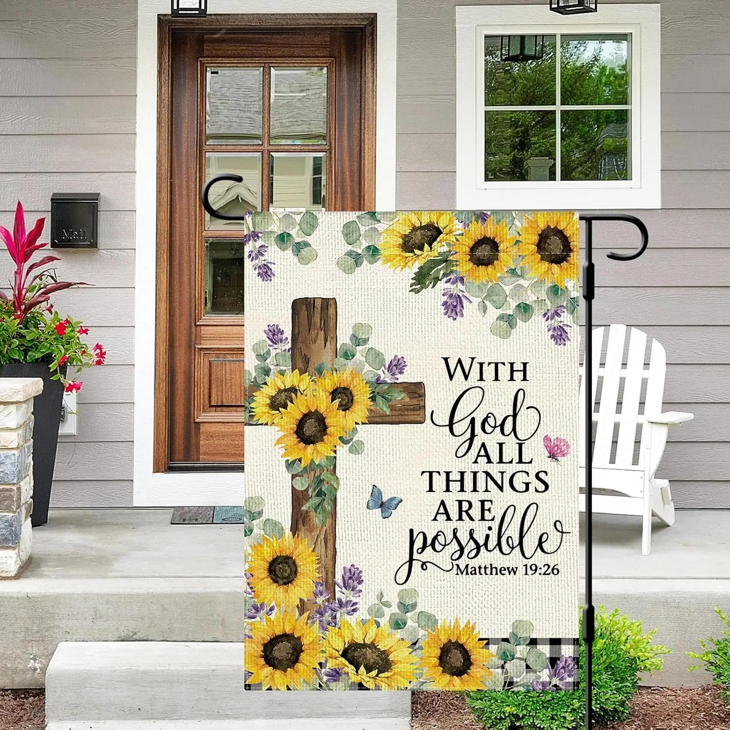 DLZDN With God All Things are Possible Garden Flag Sunflower Religious Cross Garden Flag 12×18 Inch Double Side Vertical Bur zzo