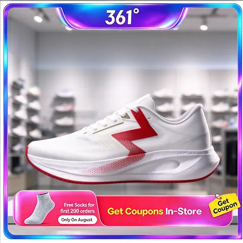 361° MEGA3 Men Running Shoes, Breathable Mesh Upper, Plate-Free Racing, Shock Absorption, Wear-resistant, Daily Commute Sneakers