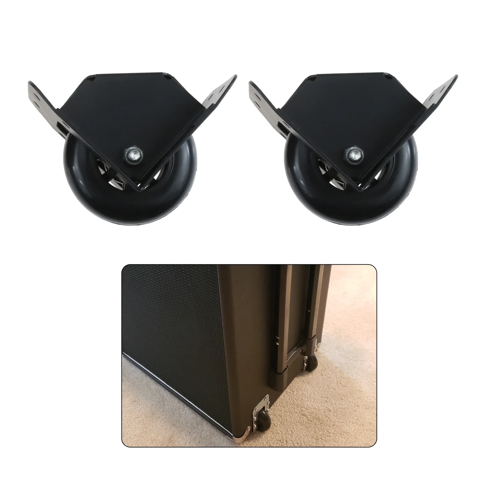 2pcs Heavy Duty Metal Recessed Corner Caster 3In Built-in Invisible Wheels Directional Black Flight Case Toolbox Chest Luggage