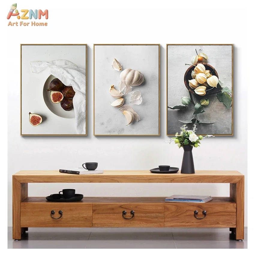 AZNM Kitchen Food Still Life Canvas Print, Fig Garment Physalis Minimalist Food Photography Unframed Canvas Painting, Dining Roo view 3
