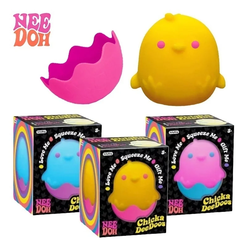 Needoh Chicka DeeDoos Anti‑Stress Squeeze Fidget Toy TPR Flour Filling Rapid Rebound Removable Chick Egg Shell Anxiety Relief