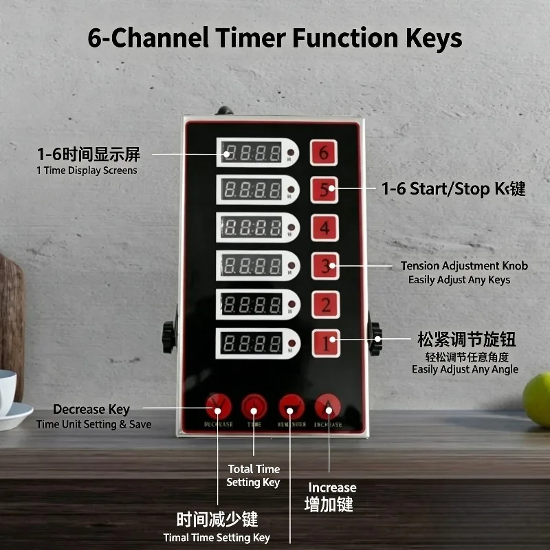 6‑Channel Digital Commercial Kitchen Timer Multi‑Group Countdown Alarm For Bakery Fast Food Restaurant Cooking Tool