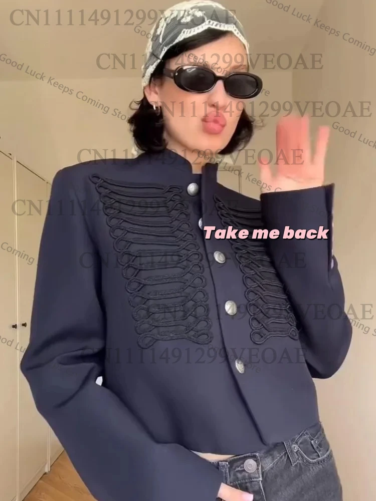 

High Street Women's Jacket O-neck Single Breasted Solid Female Napoleon Jackets 2026 Spring New Chic Fashion Casual Lady Coat