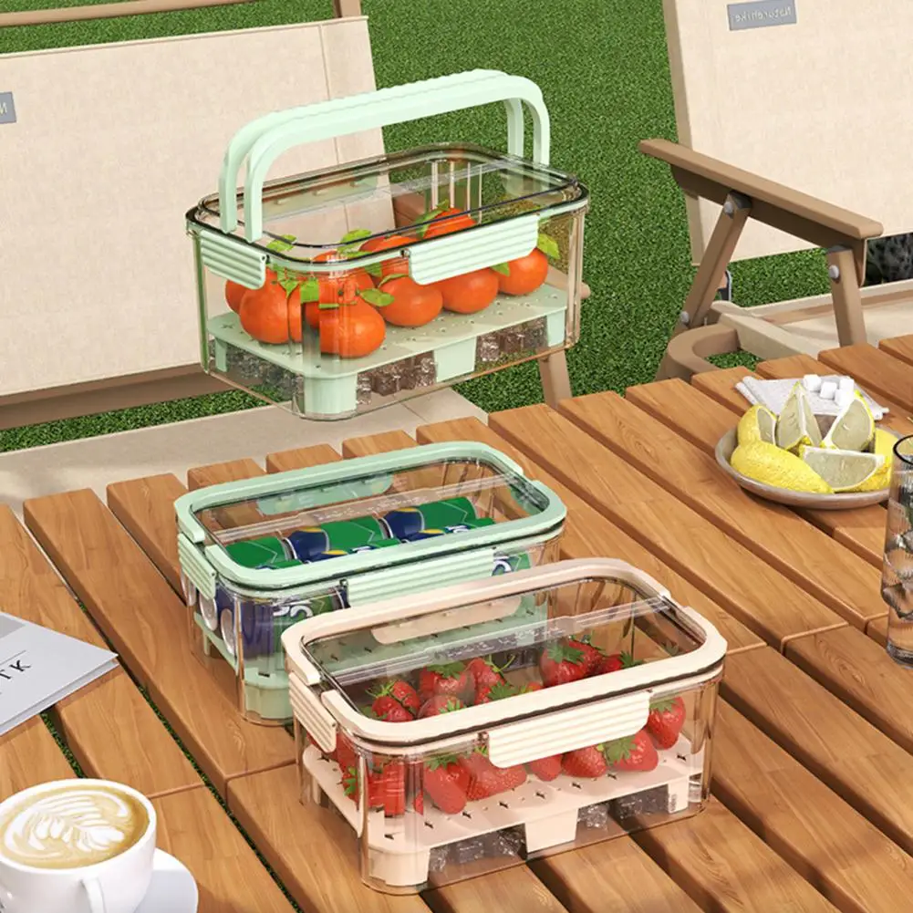 Handheld Fresh-keeping Box Leak-proof Lettuce Storage Container with Drainage Tray Crisper Box Produce Saver Portable