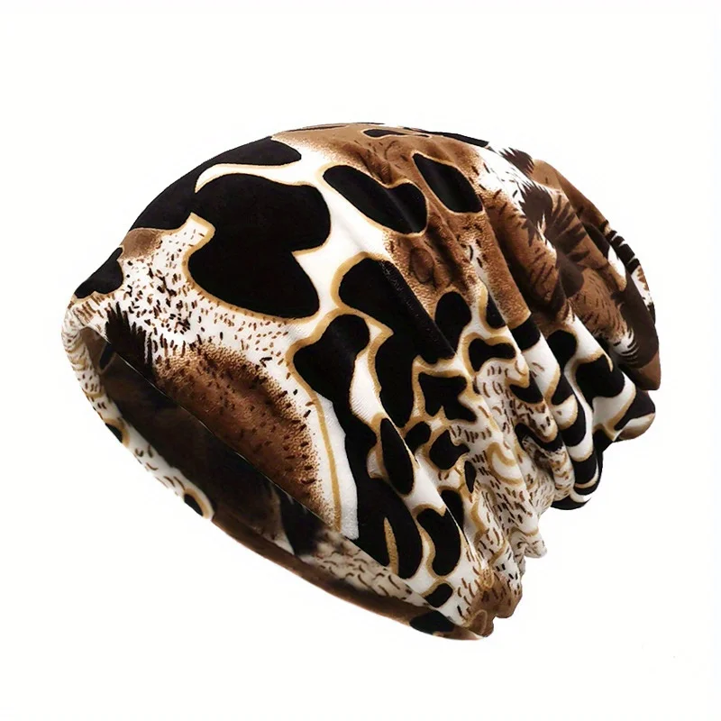 

Leopard Pattern Beanie with Neck Warmer Double Plush Layer Thermal Protection for Men Women Winter Outdoor Fashion Headwear