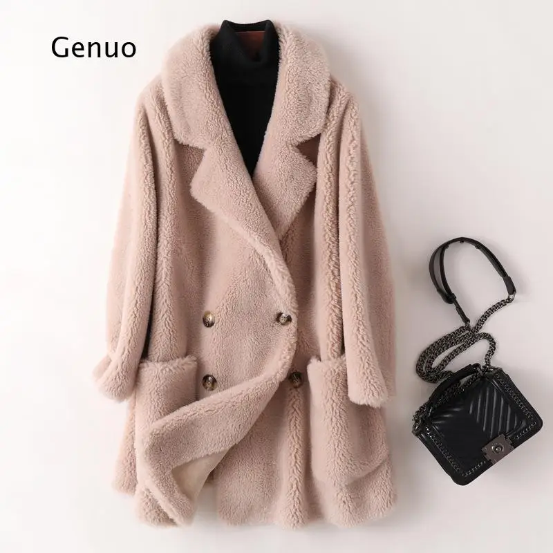 Australian Wool Coat Medium Long Winter Warm Loose Plus Size Outerwear for Ladies Daily Casual Streetwear Fashion