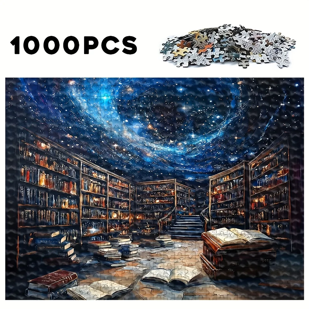 1000ピース 大人向けジグソーパズル - 星月夜の図書館（本棚と開いた本付き）、大人向けの難しい大型パズル