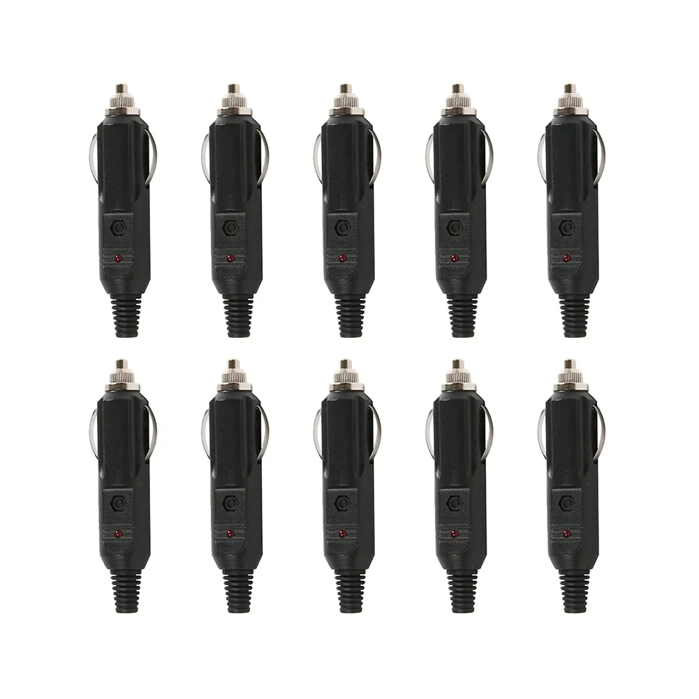 10pcs Male Car Cigarette Lighter Socket Plug Connector W/ Fuse Red LED 12-24V 10A