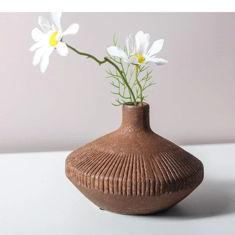 

Retro Vertical Stripe Vase Flower Pots Decorative Arrangement Porcelain Floral Vases Desk Decoration Vintage Home Decor