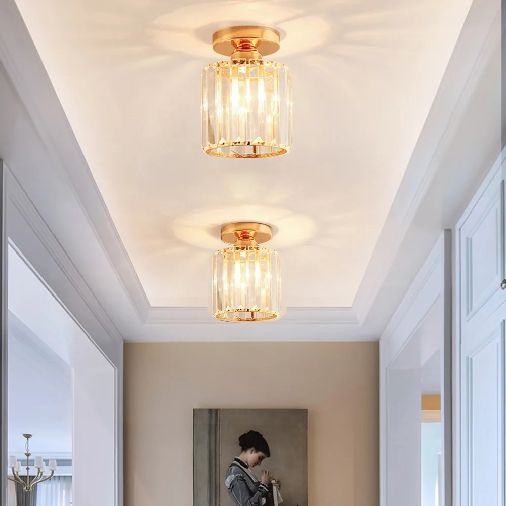 Sparkling Crystal Ceiling Light AC 85-265V E26/E27 Close to Ceiling Lamp Surface Mounted Gold Finish Ceiling Lamp Living Room