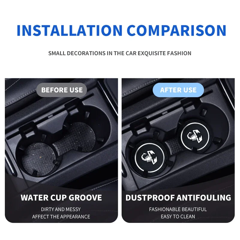 2Pcs Car Coasters Water Cup Slots Non-Slip Mat For Abarth Fiat 500 Punto Tipo Panda Ducato Stilo Fiorino Doblo Bravo Accessories