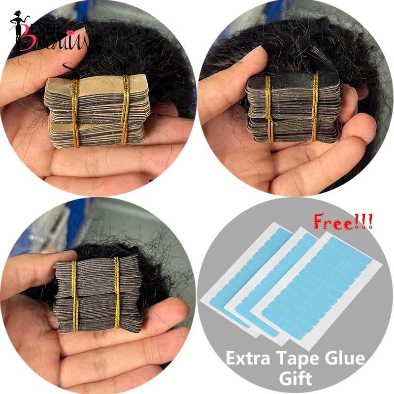 Kinky Straight Tape In Human Hair Extensions Black Girls Coarse Yaki Tape Ins Brazilian Hair Bundles Microlinks Ever Beauty