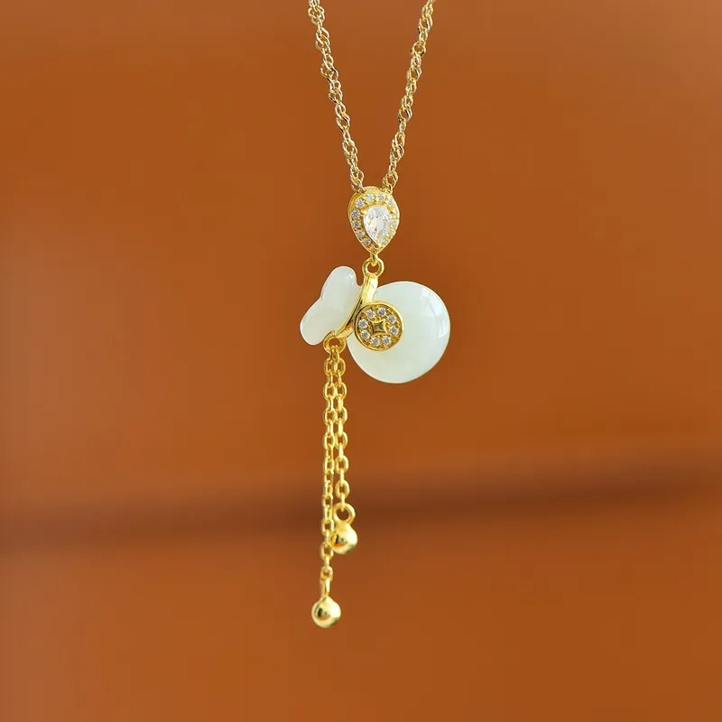 S925 Silver Inlaid With Hetian Jade Fortune Bag Pendant Women, Style Jade Pendant Necklace, Girlfriend