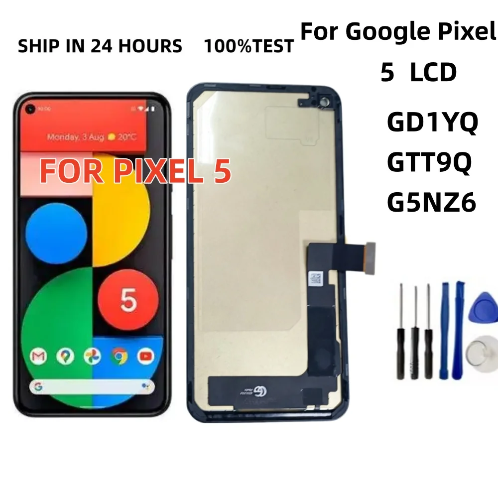 Nowy wyświetlacz TFT LCD do Google Pixel 5 GD1YQ GTT9Q G5NZ6, ekran dotykowy, digitizer, moduł zamienny, bez czytnika linii papilarnych.